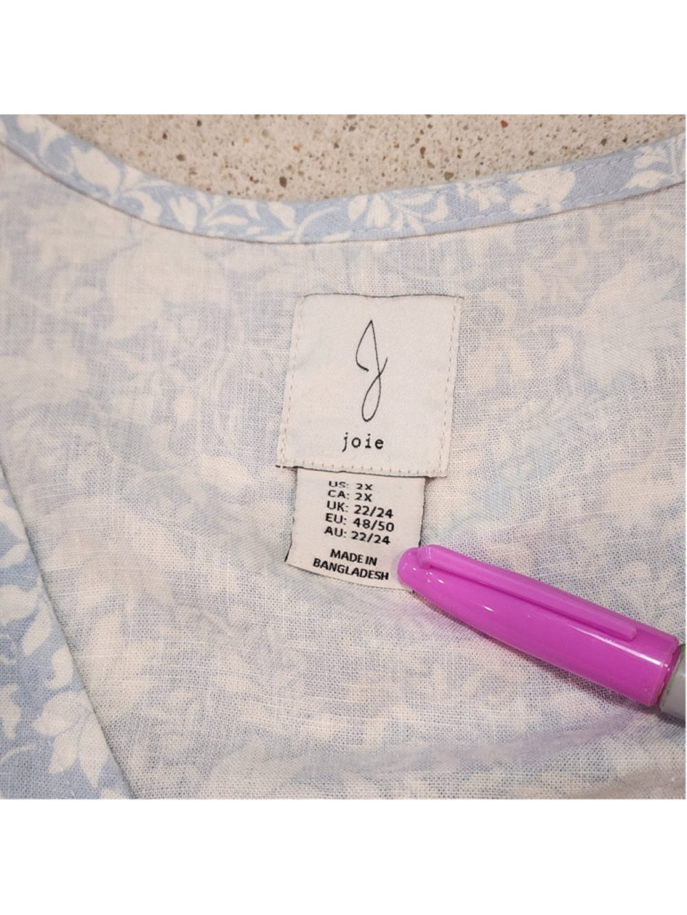 Joie 2x linen blend blue white floral button v cottage - Picture 4 of 8